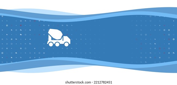 Blue wavy banner with a white concrete mixer truck symbol on the left. On the background there are small white shapes, some are highlighted in red. There is an empty space for text on the right side