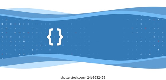 Blue wavy banner with a white curly brackets symbol on the left. On the background there are small white shapes, some are highlighted in red. There is an empty space for text on the right side