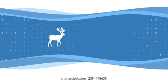 Blue wavy banner with a white deer symbol on the left. On the background there are small white shapes, some are highlighted in red. There is an empty space for text on the right side