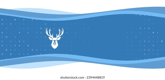 Blue wavy banner with a white deer head symbol on the left. On the background there are small white shapes, some are highlighted in red. There is an empty space for text on the right side