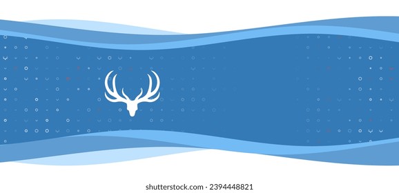 Blue wavy banner with a white deer horns symbol on the left. On the background there are small white shapes, some are highlighted in red. There is an empty space for text on the right side