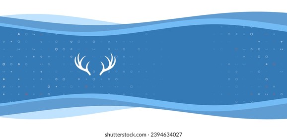 Blue wavy banner with a white deer horns symbol on the left. On the background there are small white shapes, some are highlighted in red. There is an empty space for text on the right side