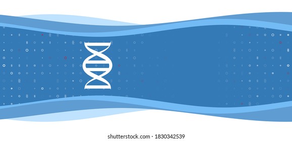Blue wavy banner with a white dna symbol on the left. On the background there are small white shapes, some are highlighted in red. There is an empty space for text on the right side
