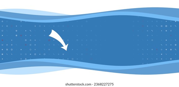 Banner ondulado azul con un símbolo de flecha blanca hacia abajo a la izquierda. En el fondo, hay pequeñas formas blancas, algunas de ellas rojas. Hay un espacio vacío para el texto en el lado derecho