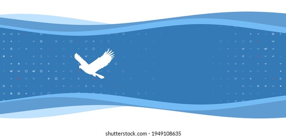 Banner ondulado azul con un símbolo de águila blanca a la izquierda. En el fondo, hay pequeñas formas blancas, algunas de ellas rojas. Hay un espacio vacío para el texto en el lado derecho