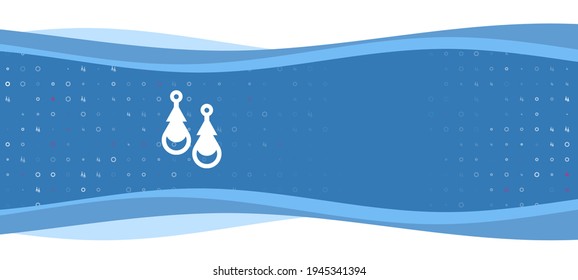 Blue wavy banner with a white earrings symbol on the left. On the background there are small white shapes, some are highlighted in red. There is an empty space for text on the right side