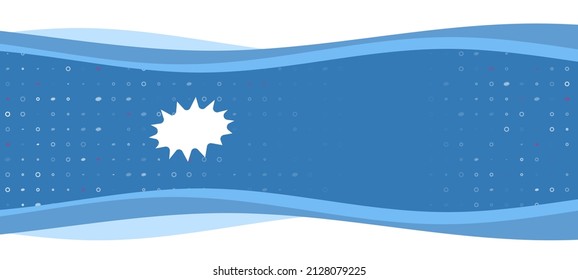 Banner ondulado azul con un símbolo de explosión blanca a la izquierda. En el fondo, hay pequeñas formas blancas, algunas de ellas rojas. Hay un espacio vacío para el texto en el lado derecho