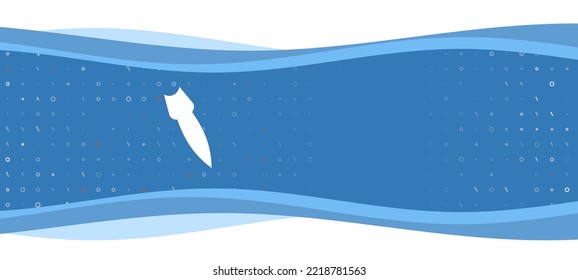 Banner ondulado azul con un símbolo blanco que cae sobre el cohete a la izquierda. En el fondo, hay pequeñas formas blancas, algunas de ellas rojas. Hay un espacio vacío para el texto en el lado derecho