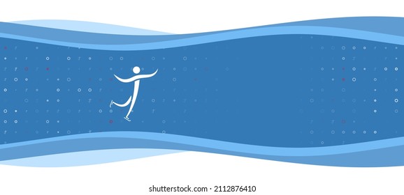 Blue wavy banner with a white figure skating symbol on the left. On the background there are small white shapes, some are highlighted in red. There is an empty space for text on the right side
