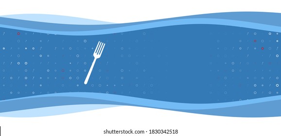 Banner ondulado azul con un símbolo de horquilla blanco a la izquierda. En el fondo, hay pequeñas formas blancas, algunas de ellas rojas. Hay un espacio vacío para el texto en el lado derecho