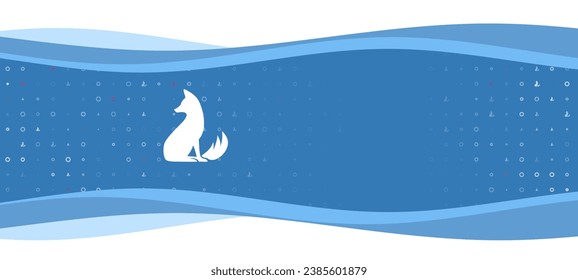 Blue wavy banner with a white fox symbol on the left. On the background there are small white shapes, some are highlighted in red. There is an empty space for text on the right side