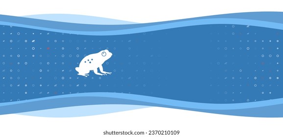 Blue wavy banner with a white frog symbol on the left. On the background there are small white shapes, some are highlighted in red. There is an empty space for text on the right side