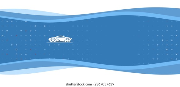 Blue wavy banner with a white future car symbol on the left. On the background there are small white shapes, some are highlighted in red. There is an empty space for text on the right side