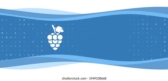 Blue wavy banner with a white grapes symbol on the left. On the background there are small white shapes, some are highlighted in red. There is an empty space for text on the right side