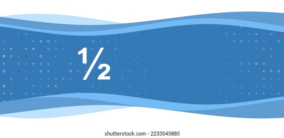 Blue wavy banner with a white half fraction symbol on the left. On the background there are small white shapes, some are highlighted in red. There is an empty space for text on the right side