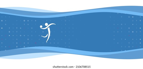 Blue wavy banner with a white handball symbol on the left. On the background there are small white shapes, some are highlighted in red. There is an empty space for text on the right side