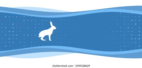 Blue wavy banner with a white hare symbol on the left. On the background there are small white shapes, some are highlighted in red. There is an empty space for text on the right side