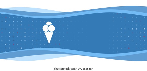Blue wavy banner with a white ice cream balls symbol on the left. On the background there are small white shapes, some are highlighted in red. There is an empty space for text on the right side