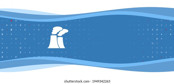 Blue wavy banner with a white industrial pollution symbol on the left. On the background there are small white shapes, some are highlighted in red. There is an empty space for text on the right side