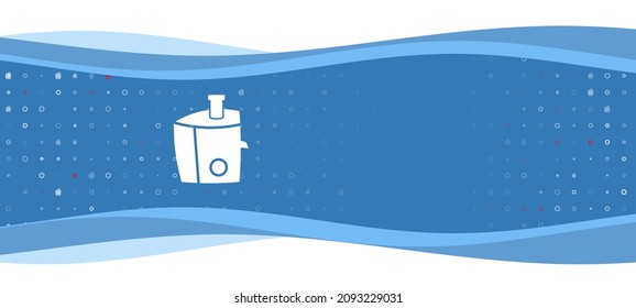 Blue wavy banner with a white juicer symbol on the left. On the background there are small white shapes, some are highlighted in red. There is an empty space for text on the right side