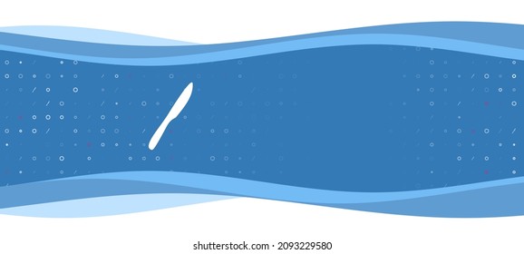 Blue wavy banner with a white kitchen knife symbol on the left. On the background there are small white shapes, some are highlighted in red. There is an empty space for text on the right side