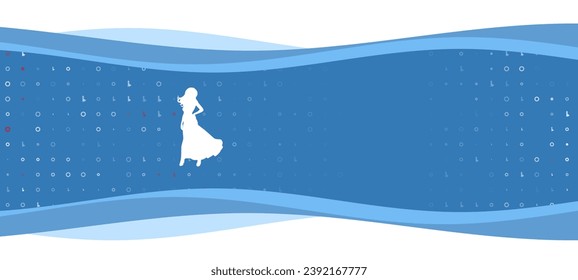 Blue wavy banner with a white lady symbol on the left. On the background there are small white shapes, some are highlighted in red. There is an empty space for text on the right side