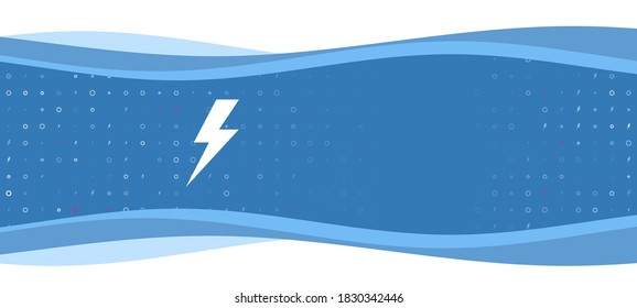 Blauer Banner mit weißem Blitzsymbol links. Auf dem Hintergrund sind kleine weiße Formen, einige sind rot hervorgehoben. Auf der rechten Seite gibt es einen leeren Textbereich