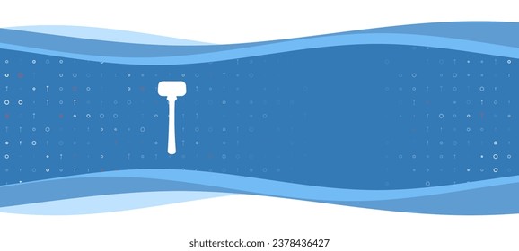 Blue wavy banner with a white mallet symbol on the left. On the background there are small white shapes, some are highlighted in red. There is an empty space for text on the right side