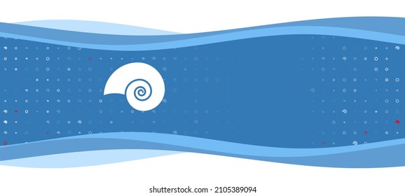 Blue wavy banner with a white marine nautilus symbol on the left. On the background there are small white shapes, some are highlighted in red. There is an empty space for text on the right side