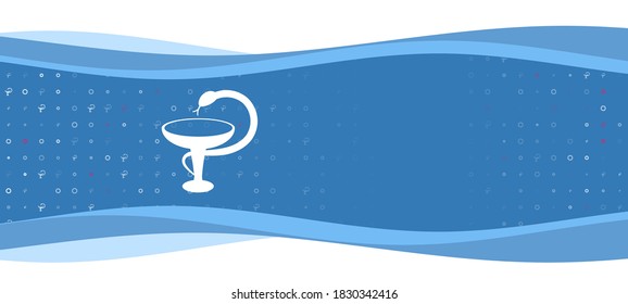Blue wavy banner with a white medicine symbol on the left. On the background there are small white shapes, some are highlighted in red. There is an empty space for text on the right side