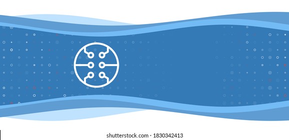 Blue wavy banner with a white microcircuit symbol on the left. On the background there are small white shapes, some are highlighted in red. There is an empty space for text on the right side