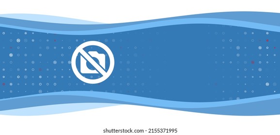 Blue wavy banner with a white no photo symbol on the left. On the background there are small white shapes, some are highlighted in red. There is an empty space for text on the right side