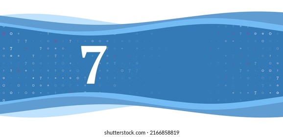 Blue wavy banner with a white number seven symbol on the left. On the background there are small white shapes, some are highlighted in red. There is an empty space for text on the right side