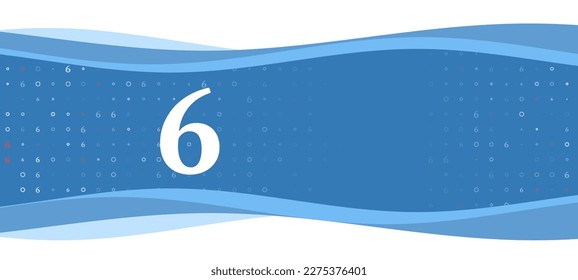 Blue wavy banner with a white number six symbol on the left. On the background there are small white shapes, some are highlighted in red. There is an empty space for text on the right side