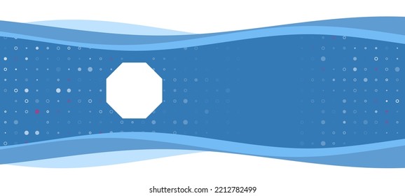 Blue wavy banner with a white octagon symbol on the left. On the background there are small white shapes, some are highlighted in red. There is an empty space for text on the right side