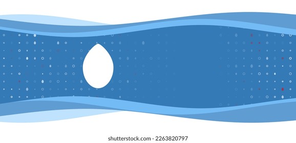 Banner ondulado azul con un símbolo oval blanco a la izquierda. En el fondo, hay pequeñas formas blancas, algunas de ellas rojas. Hay un espacio vacío para el texto en el lado derecho