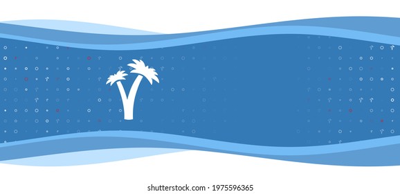 Blue wavy banner with a white palm trees symbol on the left. On the background there are small white shapes, some are highlighted in red. There is an empty space for text on the right side