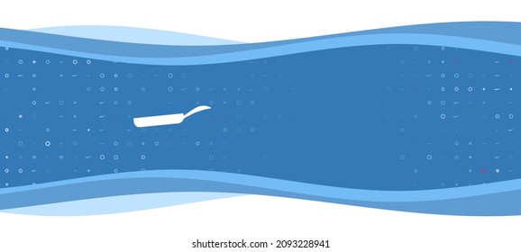 Blue wavy banner with a white pan symbol on the left. On the background there are small white shapes, some are highlighted in red. There is an empty space for text on the right side