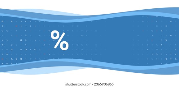 Blue wavy banner with a white percent symbol on the left. On the background there are small white shapes, some are highlighted in red. There is an empty space for text on the right side