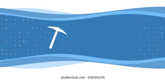 Blue wavy banner with a white pickaxe symbol on the left. On the background there are small white shapes, some are highlighted in red. There is an empty space for text on the right side