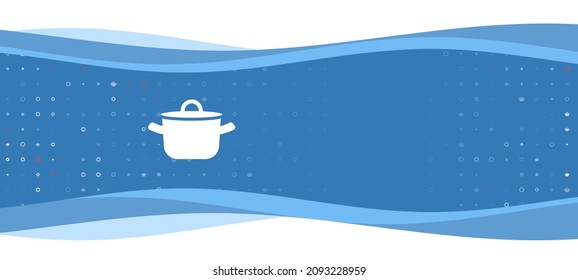 Blue wavy banner with a white pot symbol on the left. On the background there are small white shapes, some are highlighted in red. There is an empty space for text on the right side