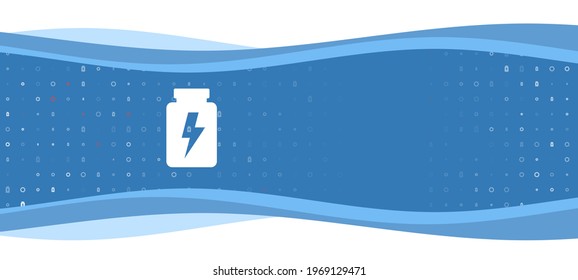 Blue wavy banner with a white power jar symbol on the left. On the background there are small white shapes, some are highlighted in red. There is an empty space for text on the right side