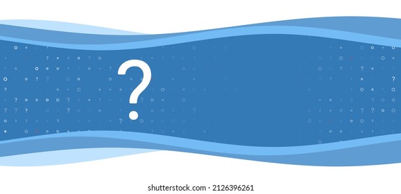 Banner ondulado azul con un símbolo blanco de interrogación a la izquierda. En el fondo, hay pequeñas formas blancas, algunas de ellas rojas. Hay un espacio vacío para el texto en el lado derecho