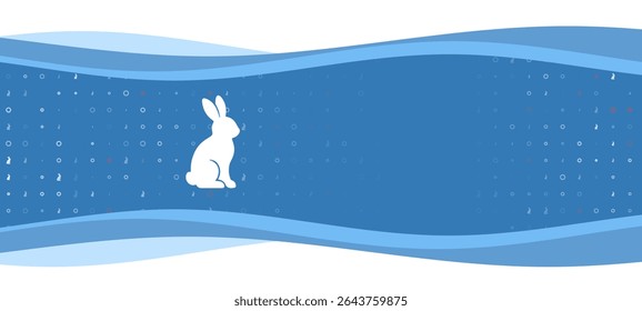 Blue wavy banner with a white rabbit symbol on the left. On the background there are small white shapes, some are highlighted in red. There is an empty space for text on the right side