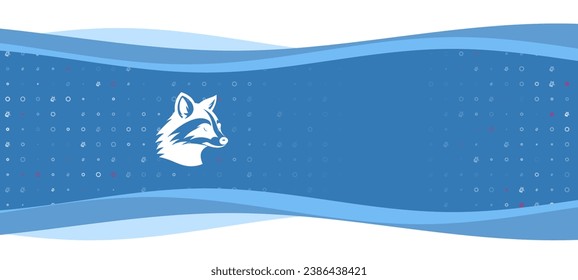 Blue wavy banner with a white raccoon head symbol on the left. On the background there are small white shapes, some are highlighted in red. There is an empty space for text on the right side