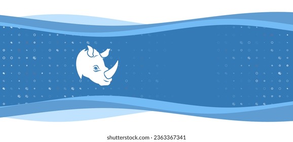 Blue wavy banner with a white rhino head symbol on the left. On the background there are small white shapes, some are highlighted in red. There is an empty space for text on the right side