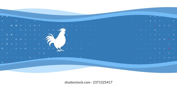 Blue wavy banner with a white rooster symbol on the left. On the background there are small white shapes, some are highlighted in red. There is an empty space for text on the right side