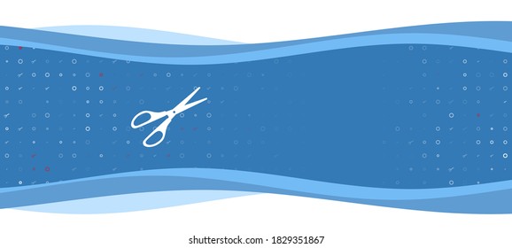 Blauer Banner mit weißer Schere links. Auf dem Hintergrund sind kleine weiße Formen, einige sind rot hervorgehoben. Auf der rechten Seite gibt es einen leeren Textbereich