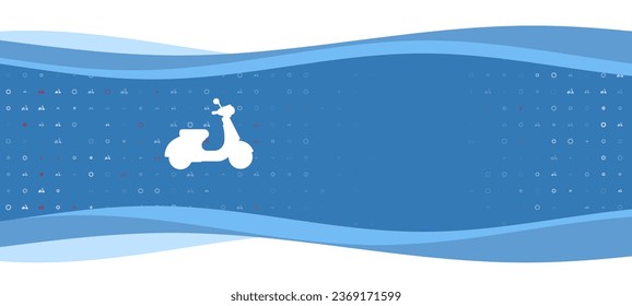 Blue wavy banner with a white scooter symbol on the left. On the background there are small white shapes, some are highlighted in red. There is an empty space for text on the right side