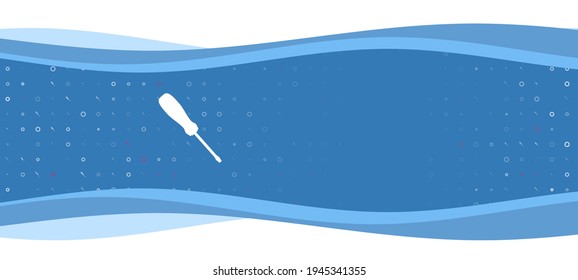 Blue wavy banner with a white screwdriver symbol on the left. On the background there are small white shapes, some are highlighted in red. There is an empty space for text on the right side